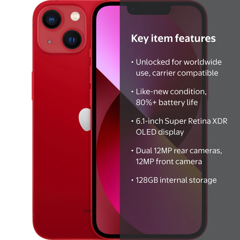 Apple, Restored iPhone 13, 128 GB, Fully Unlocked, Red - Walmart.com