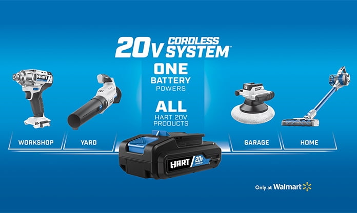 20V System*. One battery powers all Hart 20V tools.