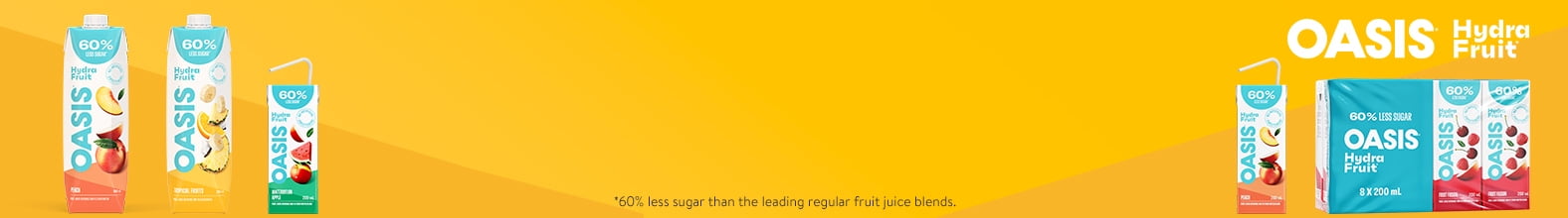Try Oasis HydraFruit - 60% less sugar.* No compromise.