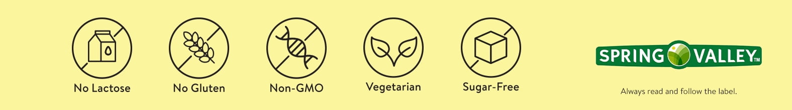 No Lactose No Gluten Non-GMO Vegetarian Sugar-free