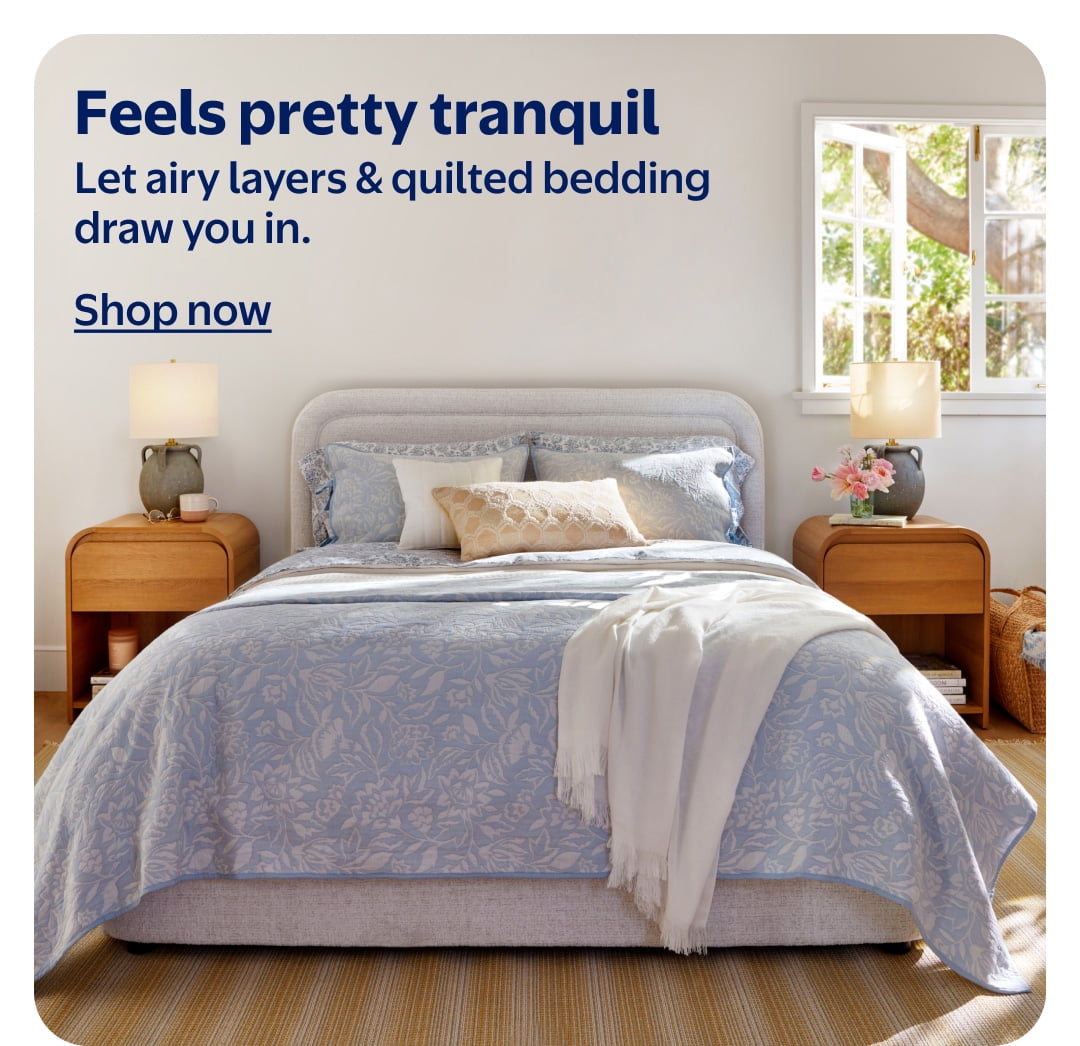 Let airy layers & quilted bedding draw you in.
