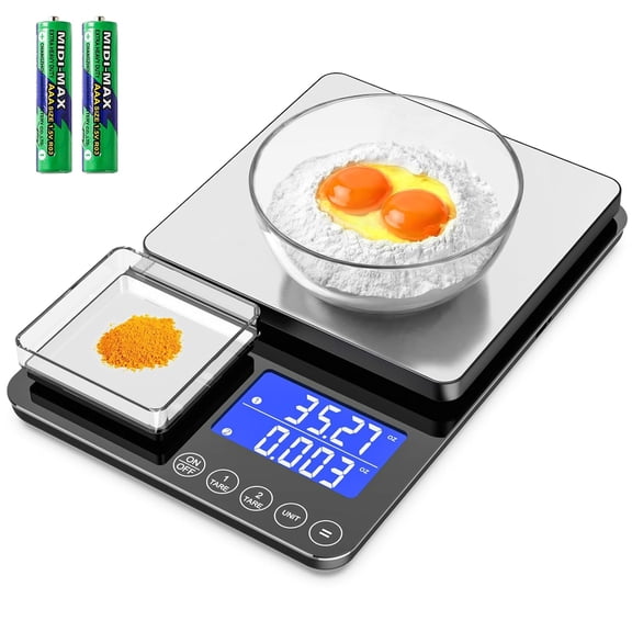 0.001oz/33lb Kitchen Scale, Dual Platform Food Scale Grams and Ounces for Weight Loss Baking Cooking Meal Prep Sourdough Bread, Stainless Steel