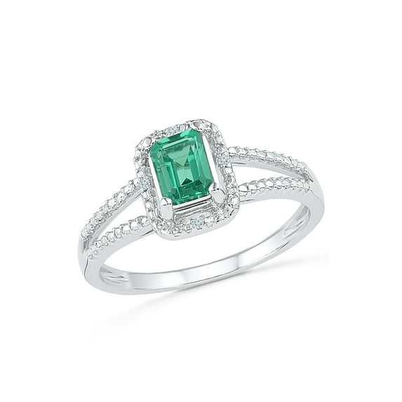 0.01 CTTW STERLING SILVER LAB CREATED EMERALD ENGAGEMENT RING
