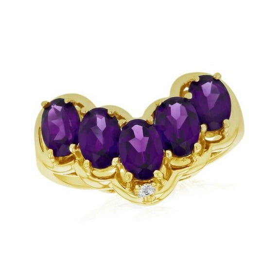 0.01 CTW Diamond & Amethyst Fashion Ring, 14K Yellow Gold - Size 6
