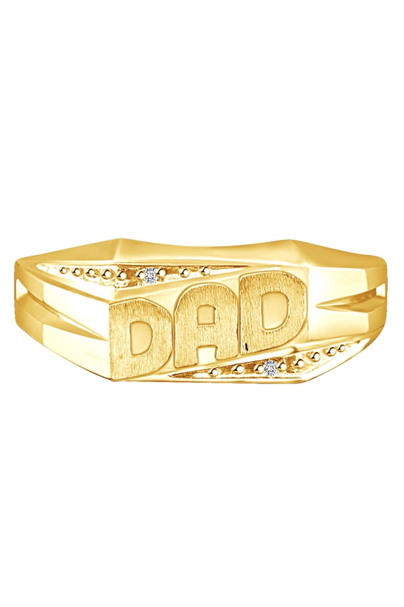 0.01 Carat Round Shape White Natural Diamond Accent Men's DAD Ring 10k Solid Yellow Gold Ring Size-9