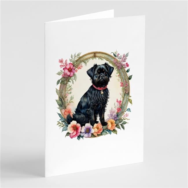 0.01 x 5 x 7 in. Affenpinscher & Flowers Greeting Cards & Envelopes - Pack of 8