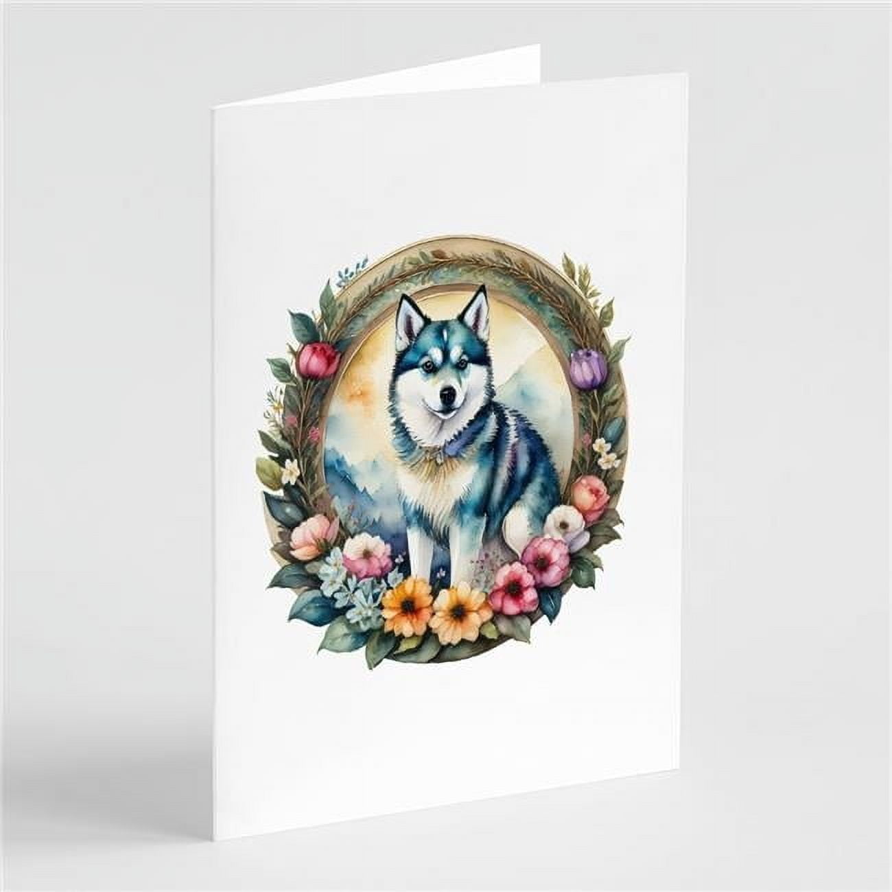 0.01 x 5 x 7 in. Alaskan Klee Kai & Flowers Greeting Cards & Envelopes - Pack of 8