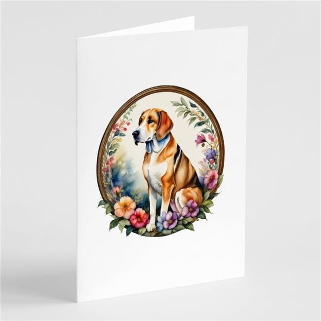 0.01 x 5 x 7 in. American Foxhound & Flowers Greeting Cards & Envelopes - Pack of 8