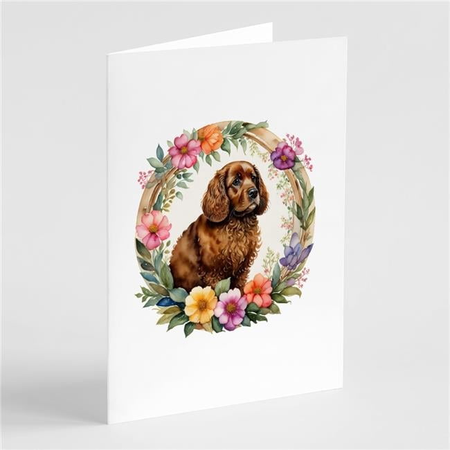 0.01 x 5 x 7 in. American Water Spaniel & Flowers Greeting Cards & Envelopes - Pack of 8
