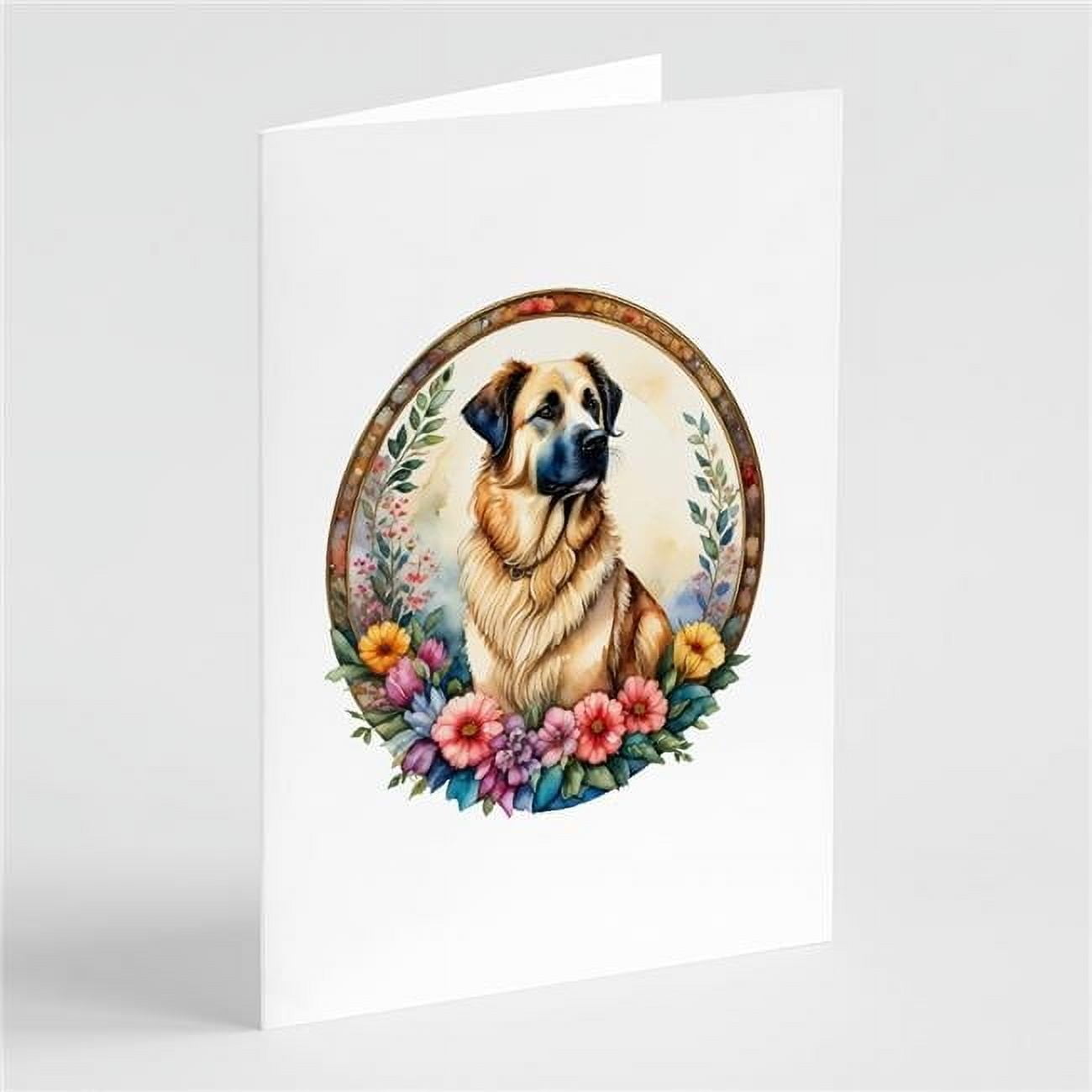 0.01 x 5 x 7 in. Anatolian Shepherd Dog & Flowers Greeting Cards & Envelopes - Pack of 8
