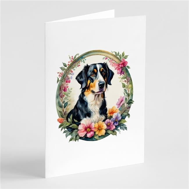 0.01 x 5 x 7 in. Appenzeller Sennenhund & Flowers Greeting Cards & Envelopes - Pack of 8