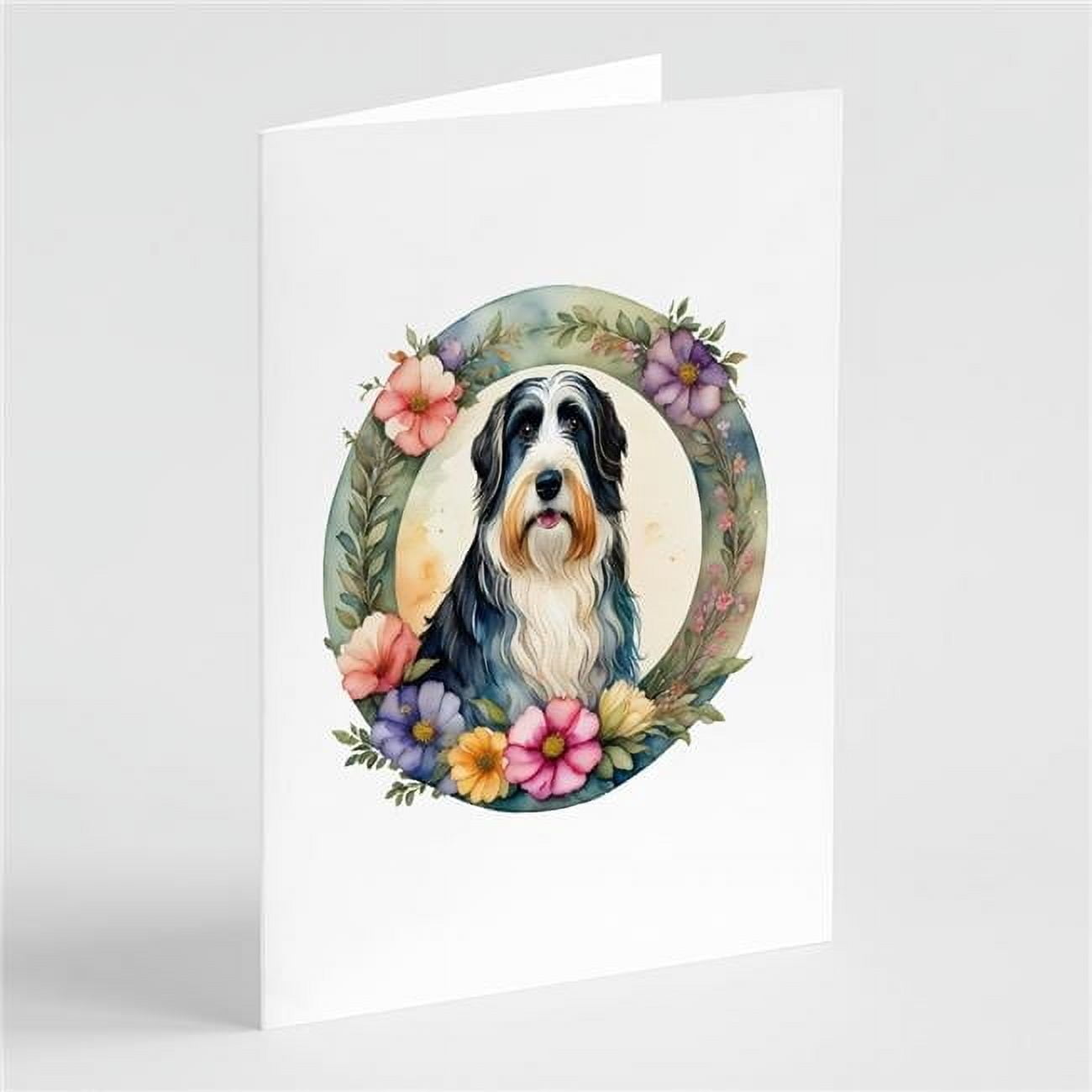 0.01 x 5 x 7 in. Bearded Collie & Flowers Greeting Cards & Envelopes - Pack of 8