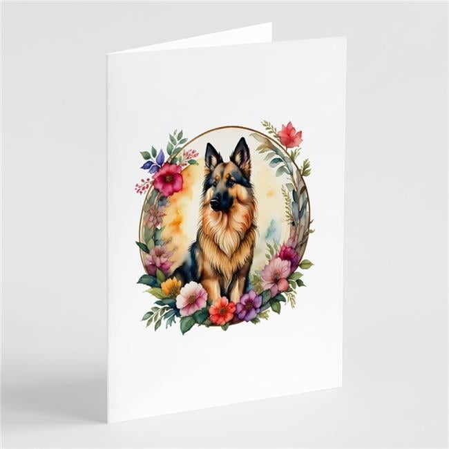 0.01 x 5 x 7 in. Belgian Tervuren & Flowers Greeting Cards & Envelopes - Pack of 8
