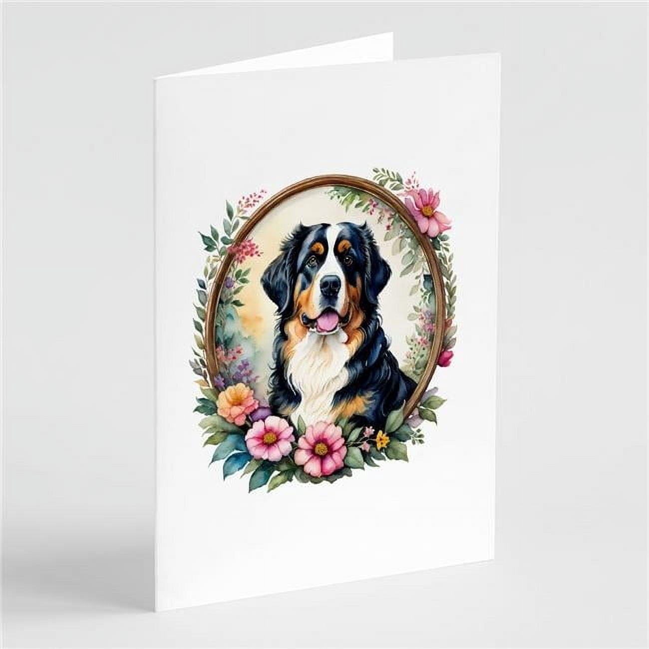 0.01 x 5 x 7 in. Bernese Mountain Dog & Flowers Greeting Cards & Envelopes - Pack of 8