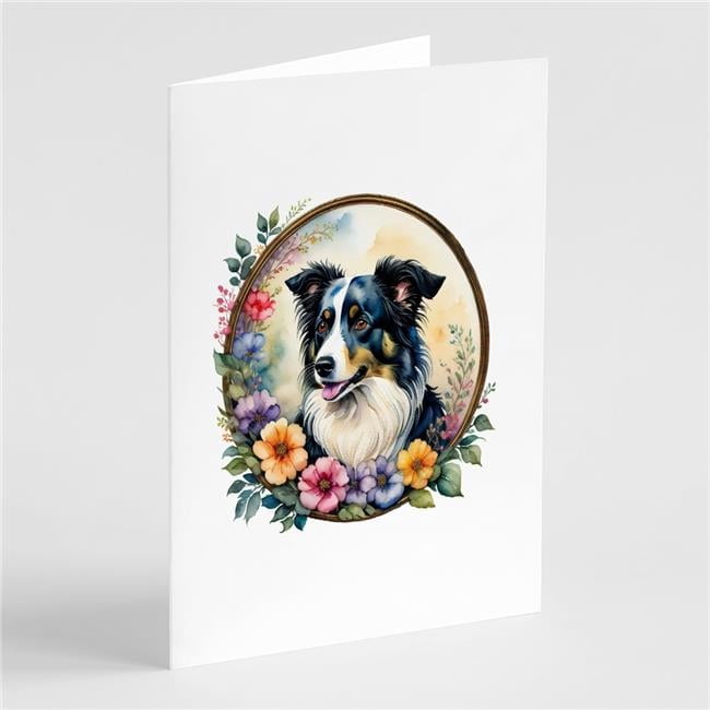 0.01 x 5 x 7 in. Border Collie & Flowers Greeting Cards & Envelopes - Pack of 8