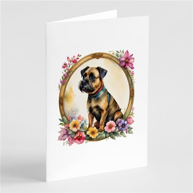 0.01 x 5 x 7 in. Border Terrier & Flowers Greeting Cards & Envelopes - Pack of 8
