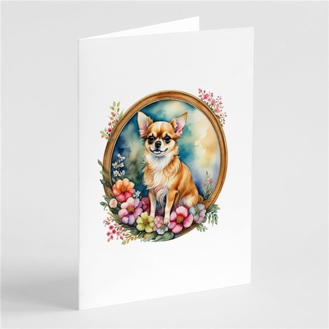 0.01 x 5 x 7 in. Chihuahua & Flowers Greeting Cards & Envelopes - Pack of 8