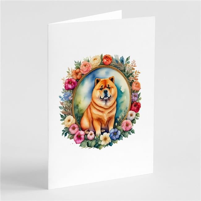 0.01 x 5 x 7 in. Chow Chow & Flowers Greeting Cards & Envelopes - Pack of 8