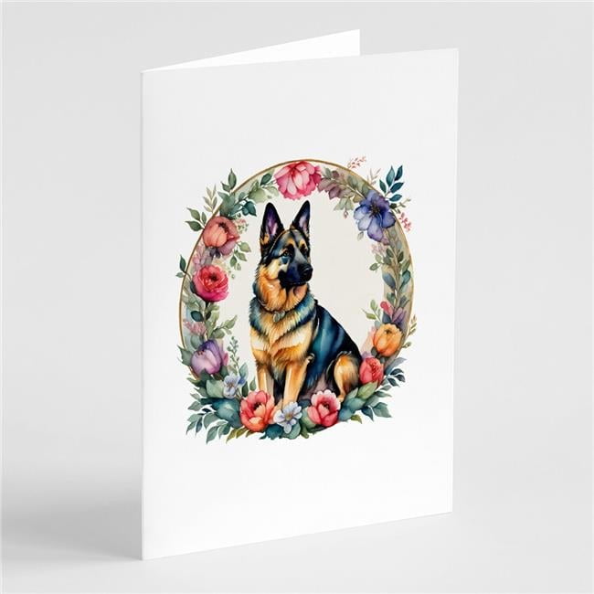 0.01 x 5 x 7 in. German Shepherd & Flowers Greeting Cards & Envelopes - Pack of 8