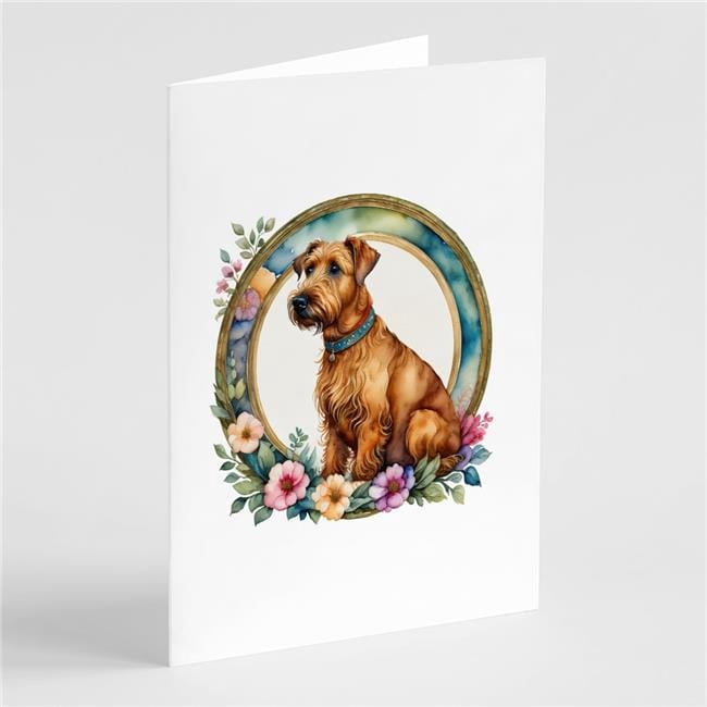 0.01 x 5 x 7 in. Irish Terrier & Flowers Greeting Cards & Envelopes - Pack of 8