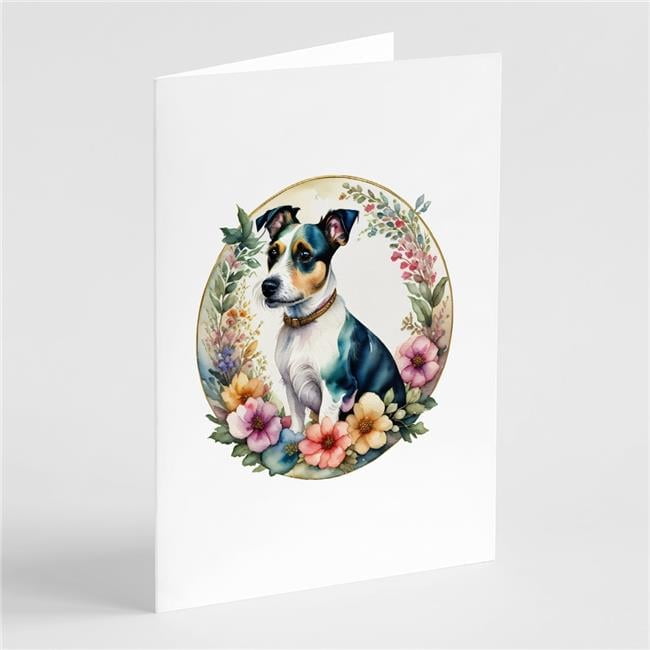 0.01 x 5 x 7 in. Jack Russell Terrier & Flowers Greeting Cards & Envelopes - Pack of 8