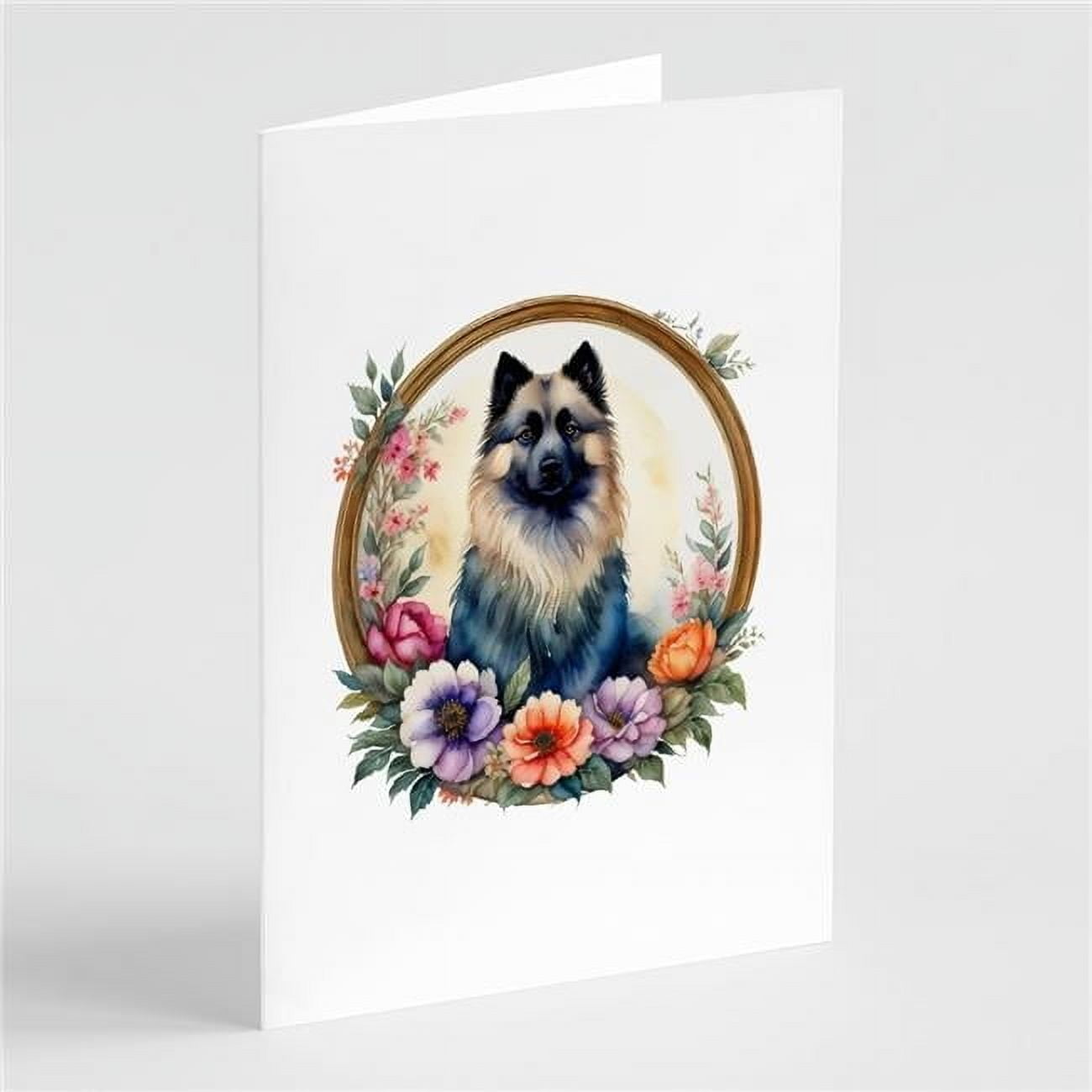 0.01 x 5 x 7 in. Keeshond & Flowers Greeting Cards & Envelopes - Pack of 8
