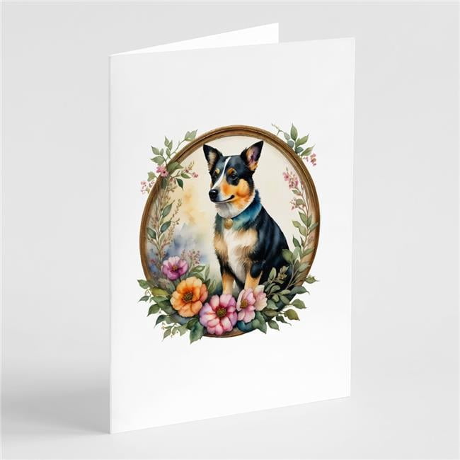 0.01 x 5 x 7 in. Lancashire Heeler & Flowers Greeting Cards & Envelopes - Pack of 8