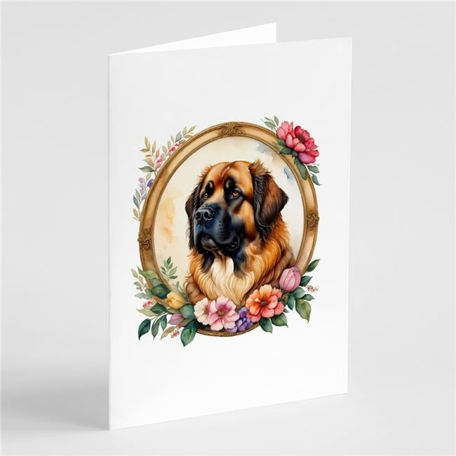 0.01 x 5 x 7 in. Leonberger & Flowers Greeting Cards & Envelopes - Pack of 8