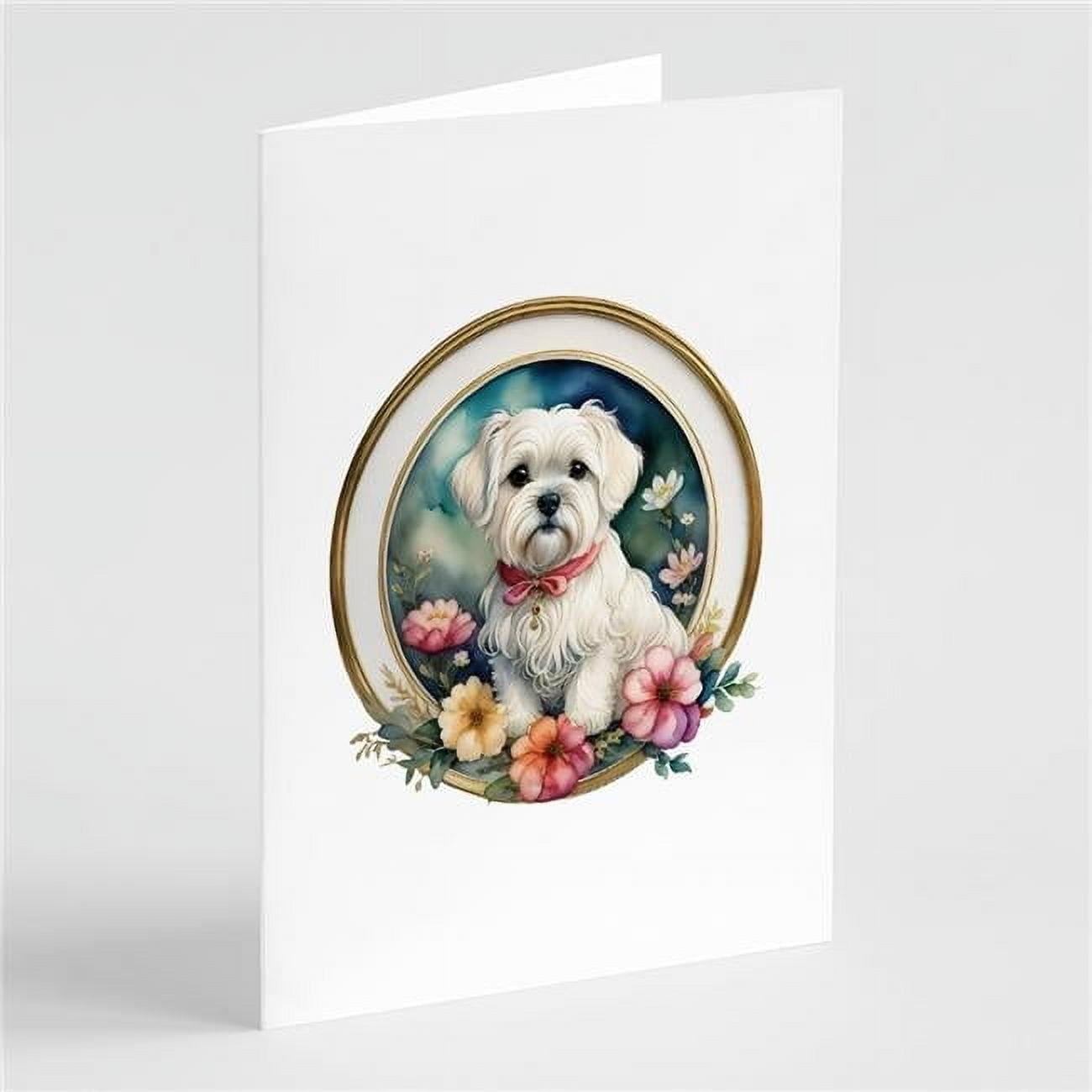 0.01 x 5 x 7 in. Maltese & Flowers Greeting Cards & Envelopes - Pack of 8