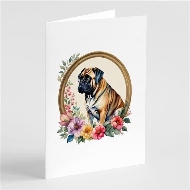 0.01 x 5 x 7 in. Mastiff & Flowers Greeting Cards & Envelopes - Pack of 8