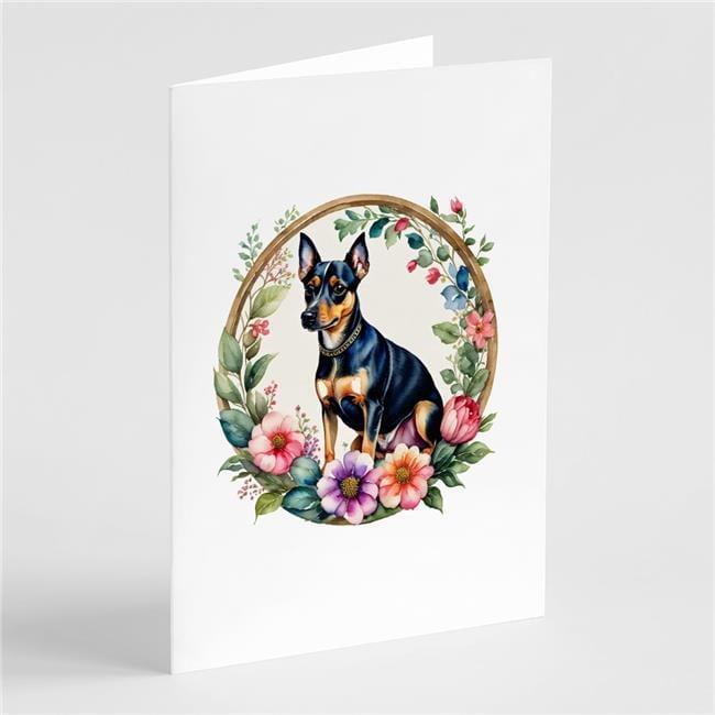 0.01 x 5 x 7 in. Miniature Pinscher & Flowers Greeting Cards & Envelopes - Pack of 8
