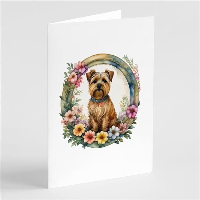 0.01 x 5 x 7 in. Norfolk Terrier & Flowers Greeting Cards & Envelopes - Pack of 8