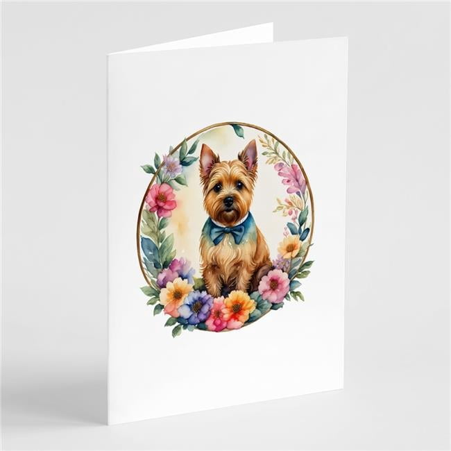 0.01 x 5 x 7 in. Norwich Terrier & Flowers Greeting Cards & Envelopes - Pack of 8