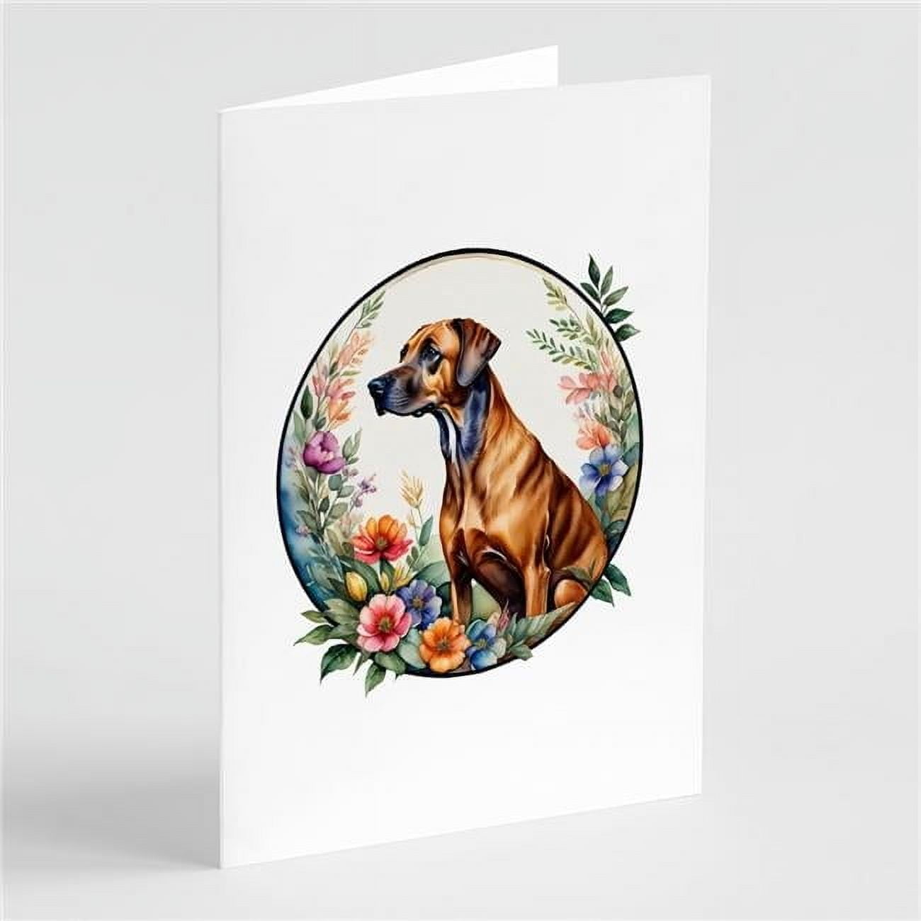 0.01 x 5 x 7 in. Rhodesian Ridgeback & Flowers Greeting Cards & Envelopes - Pack of 8