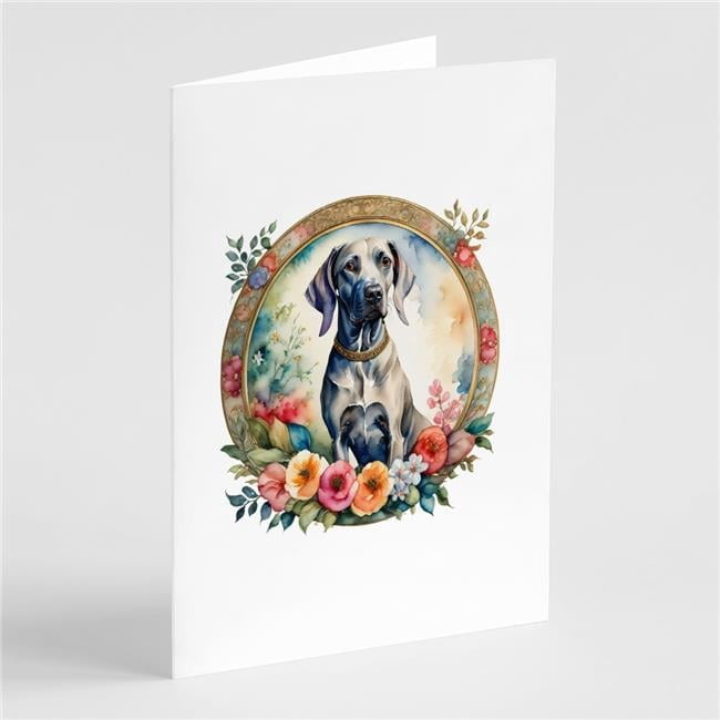 0.01 x 5 x 7 in. Weimaraner & Flowers Greeting Cards & Envelopes, Pack of 8
