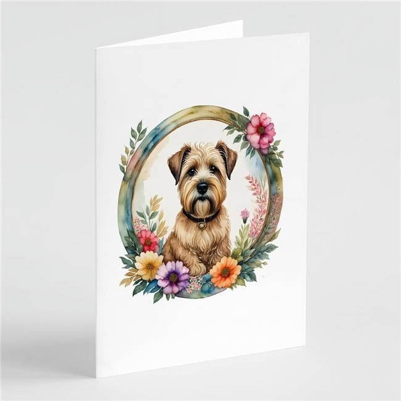 0.01 x 5 x 7 in. Wheaten Terrier & Flowers Greeting Cards & Envelopes, Pack of 8