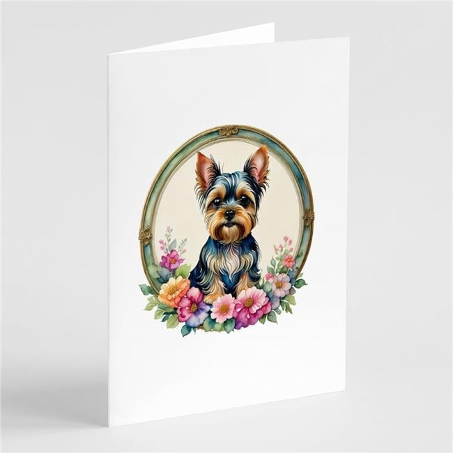 0.01 x 5 x 7 in. Yorkshire Terrier & Flowers Greeting Cards & Envelopes, Pack of 8
