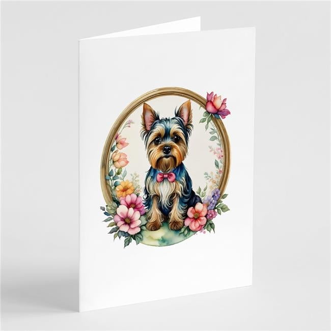 0.01 x 5 x 7 in. Yorkshire Terrier & Flowers Greeting Cards & Envelopes, Pack of 8
