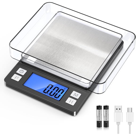 0.01g/1kg Upgraded Small Digital Scale, USB Rechargeable, with Larger Display and Hold,Tare Function, 9 Units, High Precision Digital Scale Grams and oz for Small Item, KitchenGrey