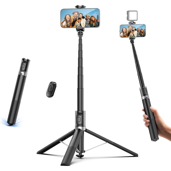 0.01s Auto Pop Open 63" Phone Tripod for iPhone with Remote, Selfie Stick Tripod Stand Extendable with Cell Phone Clip, Compatible with iPhone for Travel Video Recording Live Stream Vlog