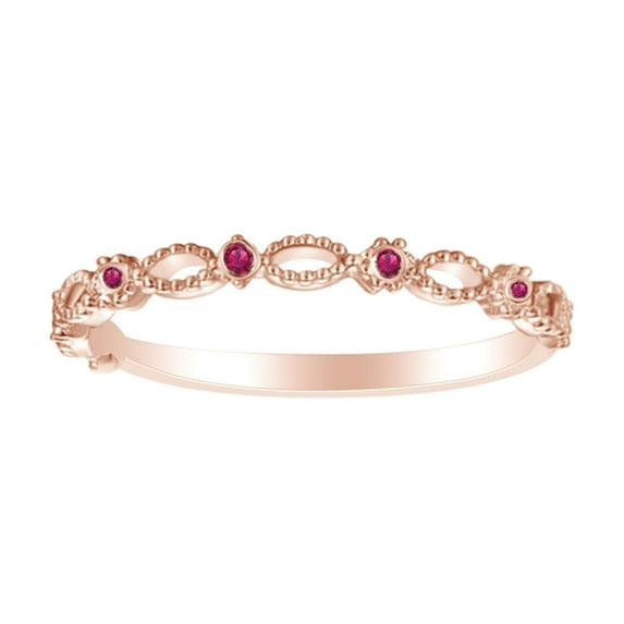 AFFY 0.02 Carat (Cttw) Round Simulated Pink Ruby Engagement Ring 14K Solid Rose Gold Ring Size-9.5
