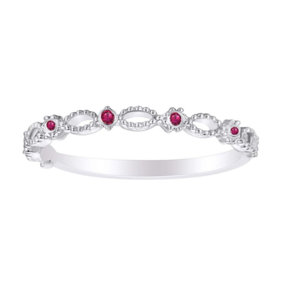 AFFY 0.02 Carat (Cttw) Round Simulated Pink Ruby Engagement Ring 14K Solid White Gold Ring Size-7