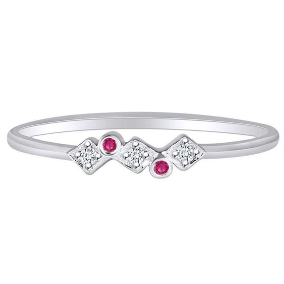 AFFY 0.02 Carat (Cttw) Round Simulated Ruby & Natural Diamond Engagement Ring 14K Solid White Gold Ring Size-9