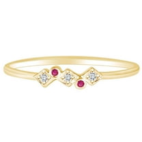AFFY 0.02 Carat (Cttw) Round Simulated Ruby & Natural Diamond Engagement Ring 14K Solid Yellow Gold Ring Size-5