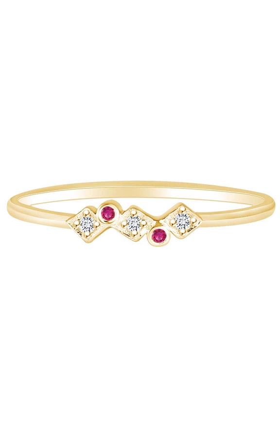 0.02 Carat (Cttw) Round Simulated Ruby & Natural Diamond Engagement Ring 14K Solid Yellow Gold Ring Size-5