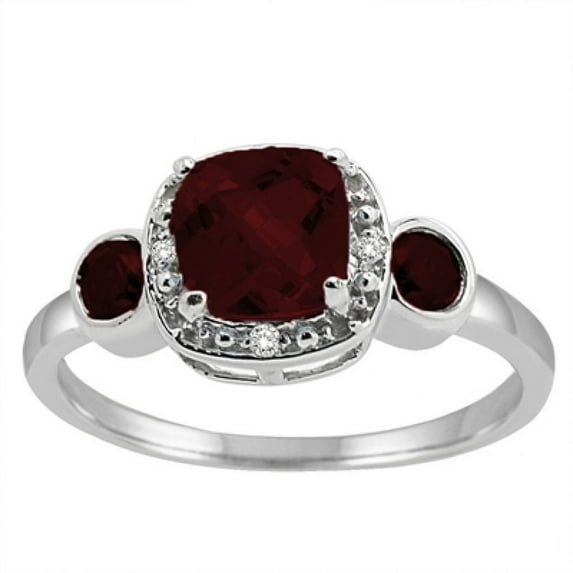 0.02 Carat Cushion Cut Garnet and Diamond Ring in 10K White Gold
