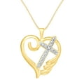 thumbnail image 1 of AFFY 0.02 Ct Round Cubic Zirconia Cross With Heart Pendant Necklace In 14K Yellow Gold Over Sterling Silver, 1 of 1
