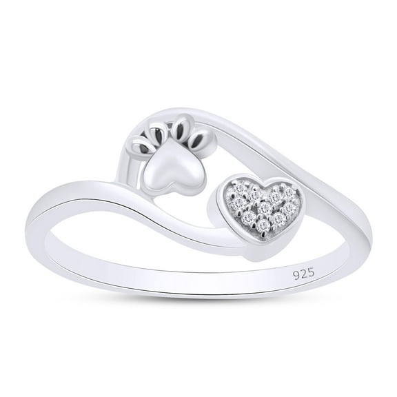 0.03 CT Round Cut Natural White Diamond Accent Puppy Pet Paw Print Heart Ring For Women In 14K White Gold Plated 925 Sterling Silver (0.03 Cttw)-5