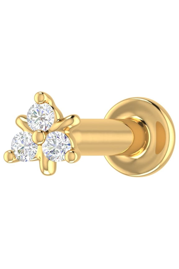 0.03 Carat 3-Stone Diamond Nose Pin Stud in 18K Yellow Gold (SI1-SI2 Clarity)