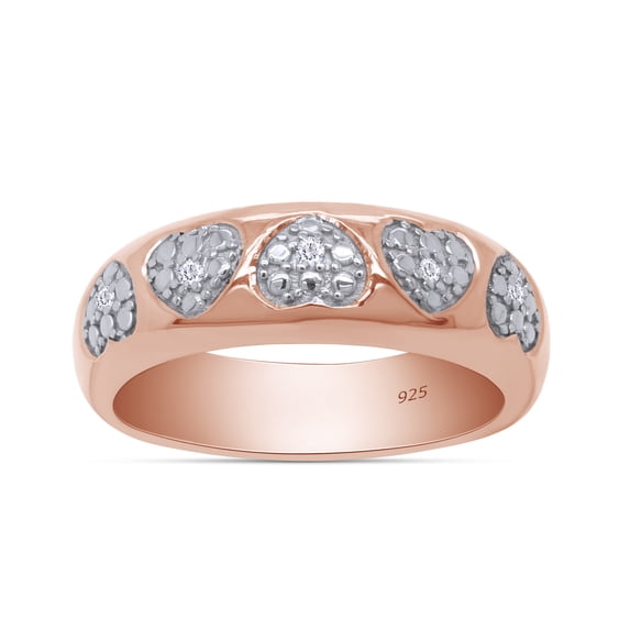 AFFY 0.03 Carat (Cttw) Round Cut White Natural Diamond Accent Heart Wedding Ring in 14k Rose Gold Over Sterling Silver Ring Size : 6.5